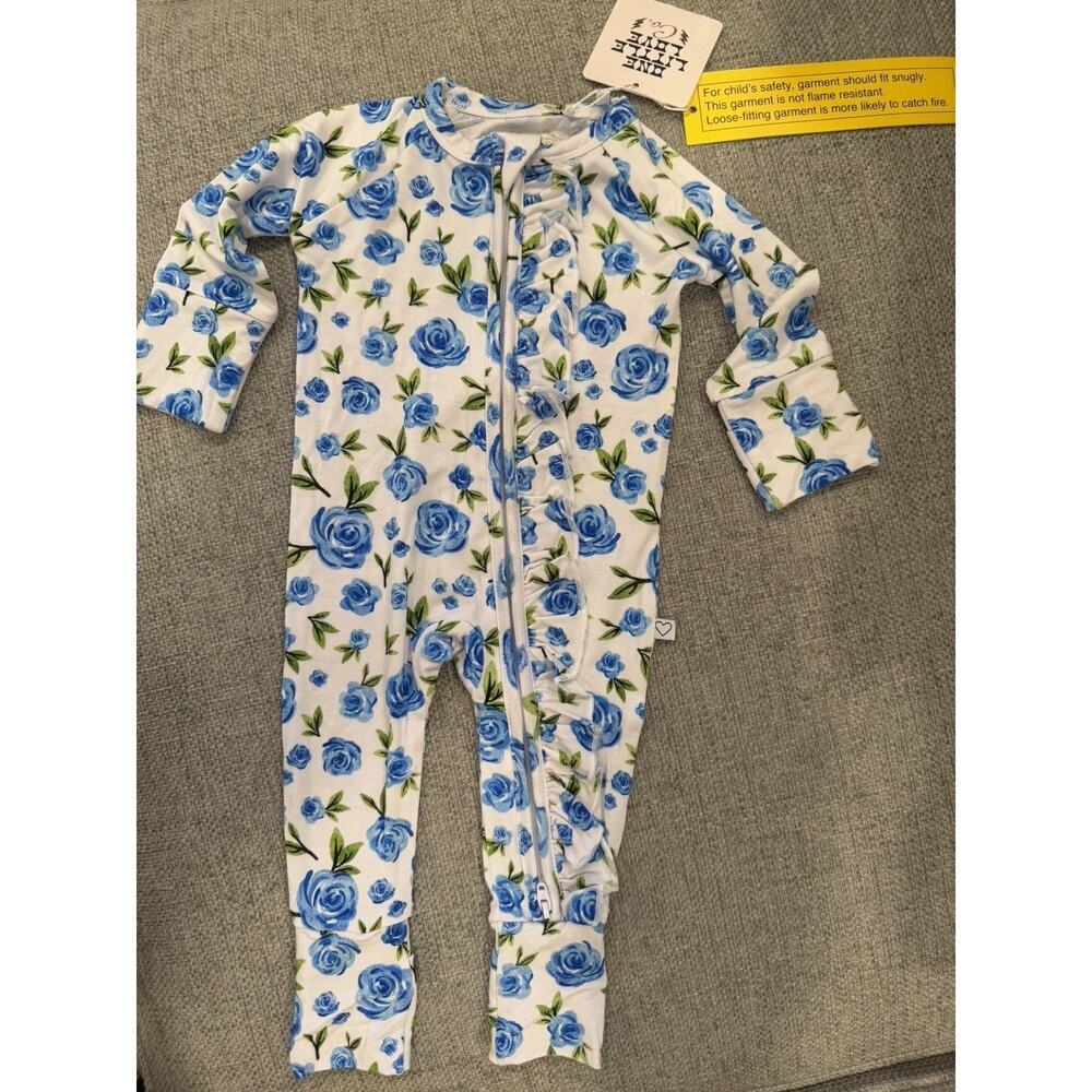 One Little Love Co. Blue White Floral Bamboo Zipper Romper Newborn NWT